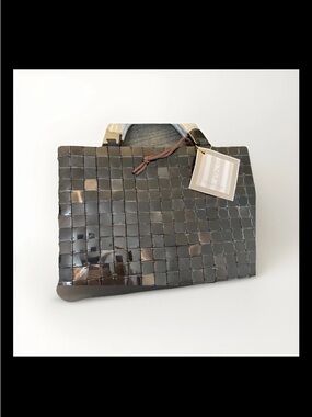 Woven Patent Tote Bag in Glossy Black